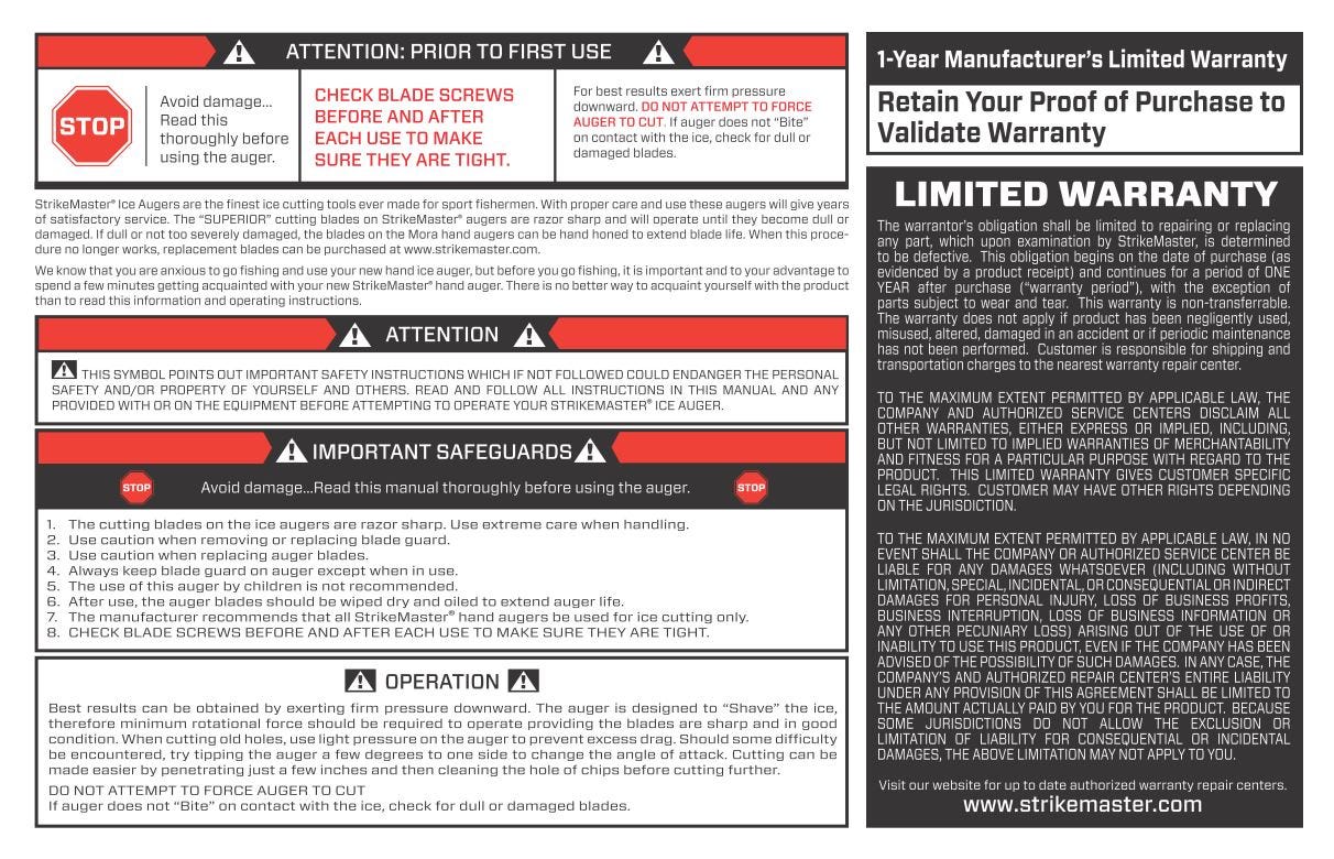 Hand Auger Warranty
